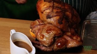 Iain learmonth shows you how to cook and crown a turkey speed up it's
cooking time by removing the legs them separately as well make...