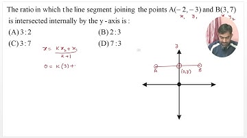 The ratio in which the line segment joiningthe point A(-2,-3) & B(3,7) is intersected by y-axis is