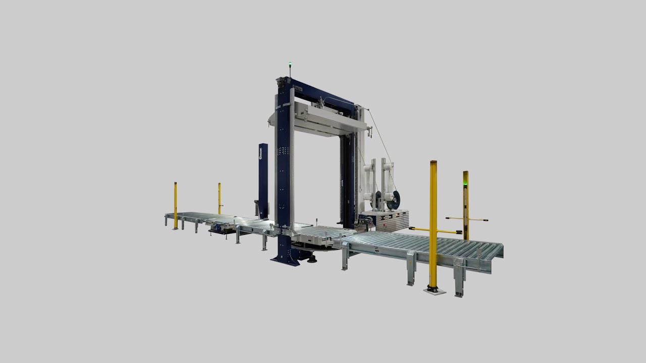 Fine linea packaging Cyklop con la pressa reggiatrice SPE30 e l'avvolgitore CST940