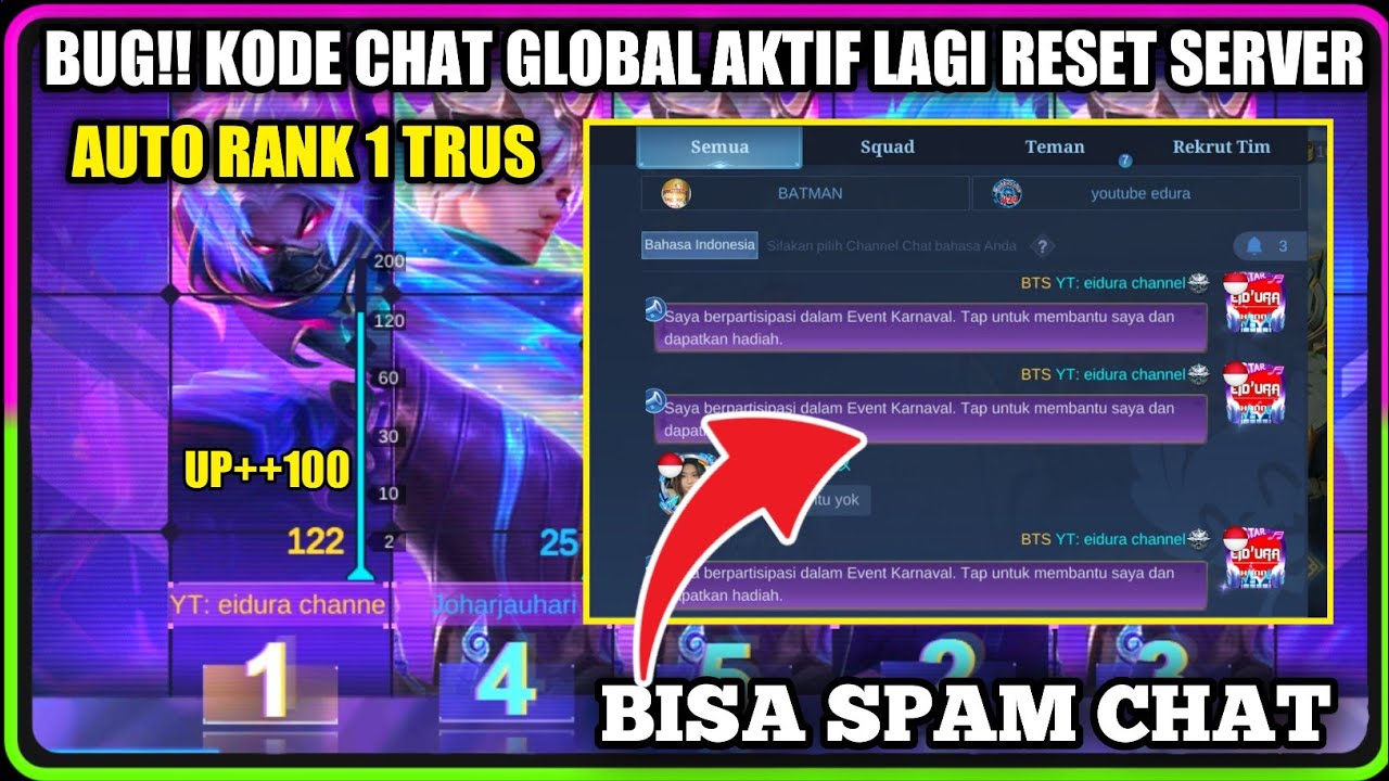 KODE CHAT GLOBAL AKTIF LAGI SETELAH RESET SERVER AUTO UP RANK 1 TERUS POINT 100++ BURUAN GAS