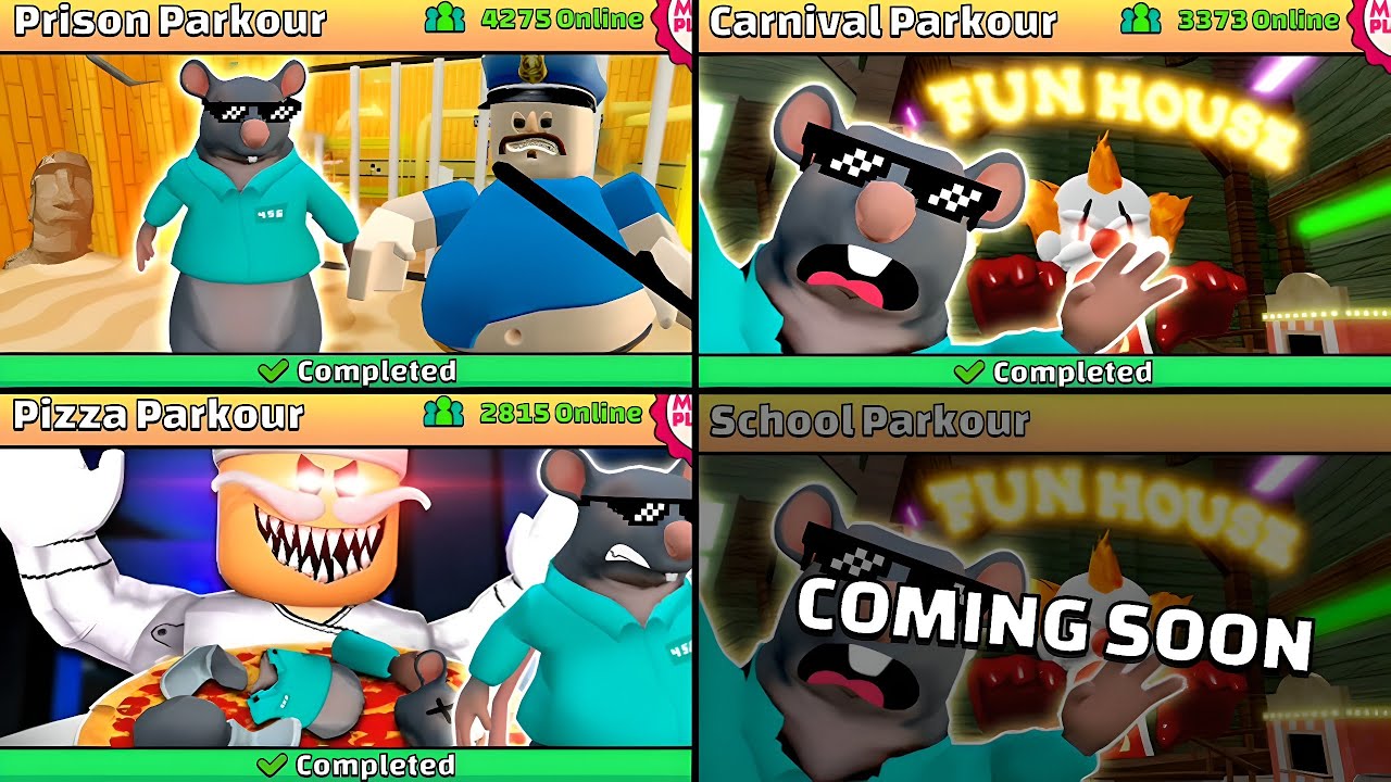 Barry Prison Parkour Escape Pizza Parkour Escape Carnival Parkour Escape Rat Dance Full Gameplay