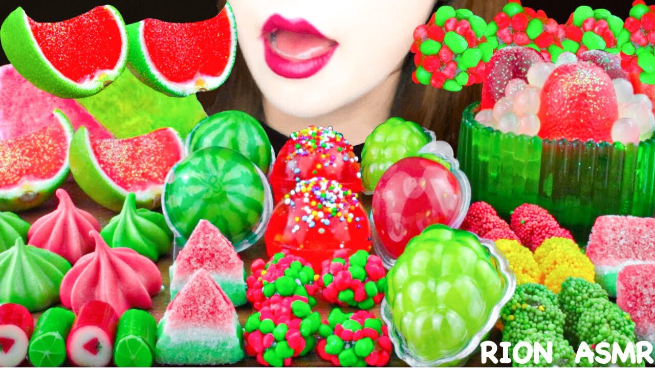 【ASMR】WATERMELON DESSERTS 🍉 WATERMELON GUMMY,COTTON CANDY,SHINE MUSCAT