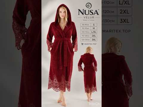 Женский халат с капюшоном и кружевом. S, M, L/XL, 2XL, 3XL Теплый халат 50% бамбук, 50% хлопок. Фабричная Турция. Красный, видео 1