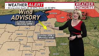 Wind Advisories, big warmup, risk for severe storms!