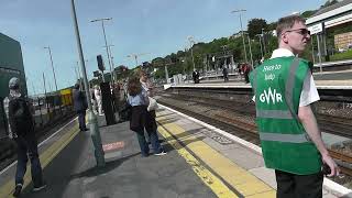 BR Class 47 47806 with SR No 35028 Clan Line on Arrivals Exeter St Davids from Exeter Riverside