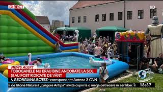 Tobogane gonflabile luate de vânt la Festivalul Copiilor din Oradea | Șase minori au ajuns la spit