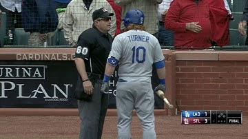 LAD@STL: Turner gets ejected after a strikeout in 9th