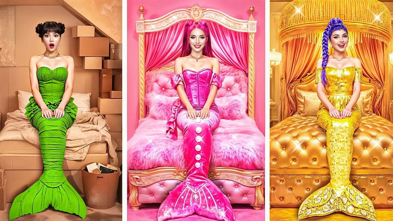 Kpop Demon Hunters Secret Room IRL: Rumi, Zoey & Mira Glow Up in Cardboard, Golden & Fluffy Mermaid