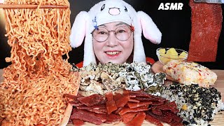 ASMR MUKBANG 불닭볶음면, 김부각, 육포, 치즈 주먹밥 먹방 SPICY FIRE NOODLES, CHEESE RICE BALL BEEF JERKY,EATING SOUNDS