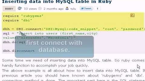 Ruby Tutorial:Inserting data into MySQL table in Ruby