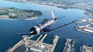 Milviz FG-1D Corsair Flight over Pearl Harbour &amp; Honolulu in MSFS 2020