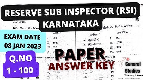 KSP RSI (KARNATAKA RESERVE SUB INSPECTOR) - 2022 | ANSWER KEY | EXAM DATE : 08 JAN 2023