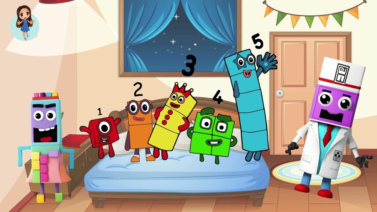 Numberblocks Song | Five Little Numberblocks Jumping on the Bed | Learn Subtraction | Count 1 to 5