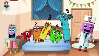 Numberblocks Song | Five Little Numberblocks Jumping on the Bed | Learn Subtraction | Count 1 to 5