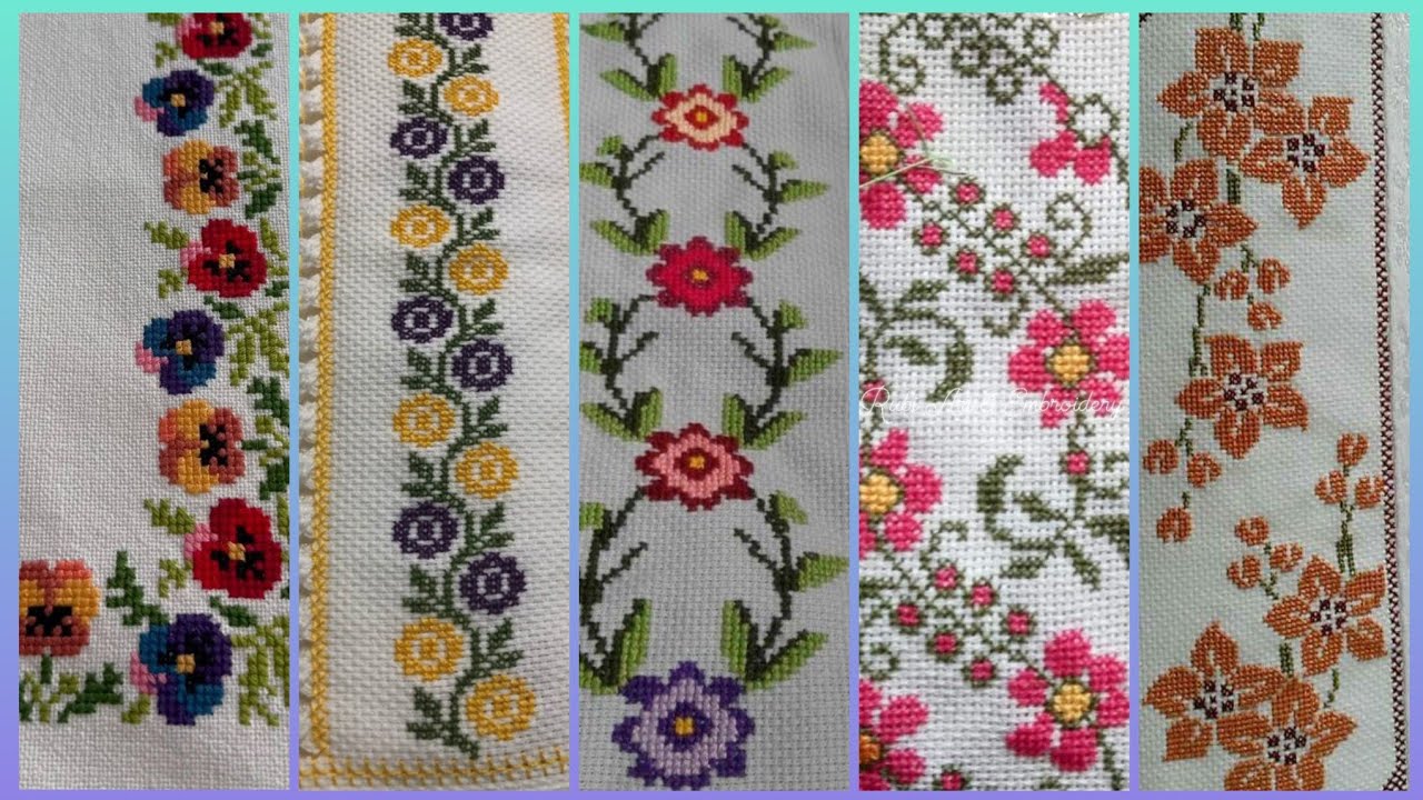 Цветочная вышивка крестом. Ручная вышивка на плотном хлопке / Красивая ручная вышивка крестом.