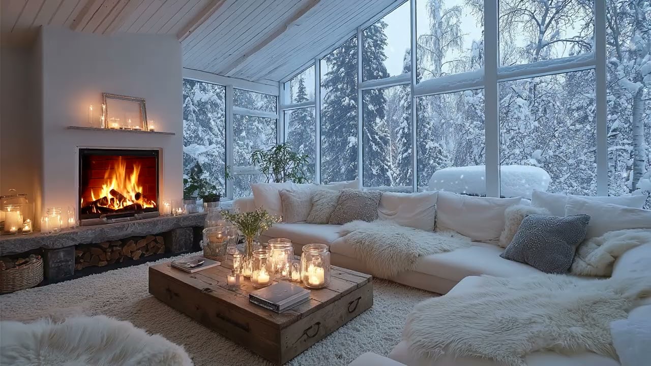 🌨️🎶 Cozy Winter White Piano Room with Gentle Fire and Floral Touches for 3 Hours Healing