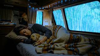 Cozy Car Rain Ambience with Heavy Rain and Rolling Thunder at Midnight