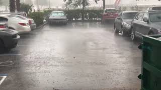 Heavy rain in parking lot