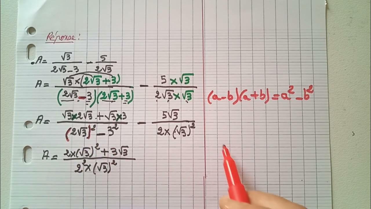 Calcul avec des racines carrées au dénominateur exercice corrigé YouTube