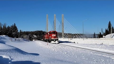 CP work train crossing the Nipigon River Bridge