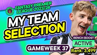 MY FPL DOUBLE GW37 TEAM SELECTION! | 🚨 Bench Boost Active ✅ | Fantasy Premier League Tips 2023/24