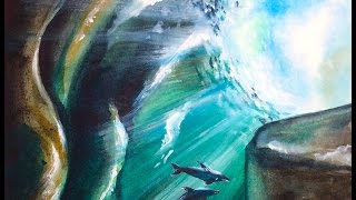 underwater watercolor painting cave