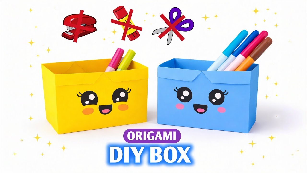DIY paper BOX ✨️| easy origami box No Glue, No Scissors, No Stapler | Cute Paper Organizer For Kids