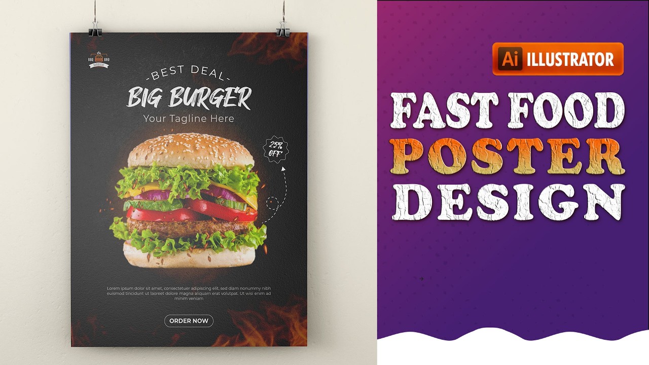 Fast Food Poster Design in Adobe Illustrator | Step by Step Tutorial ...