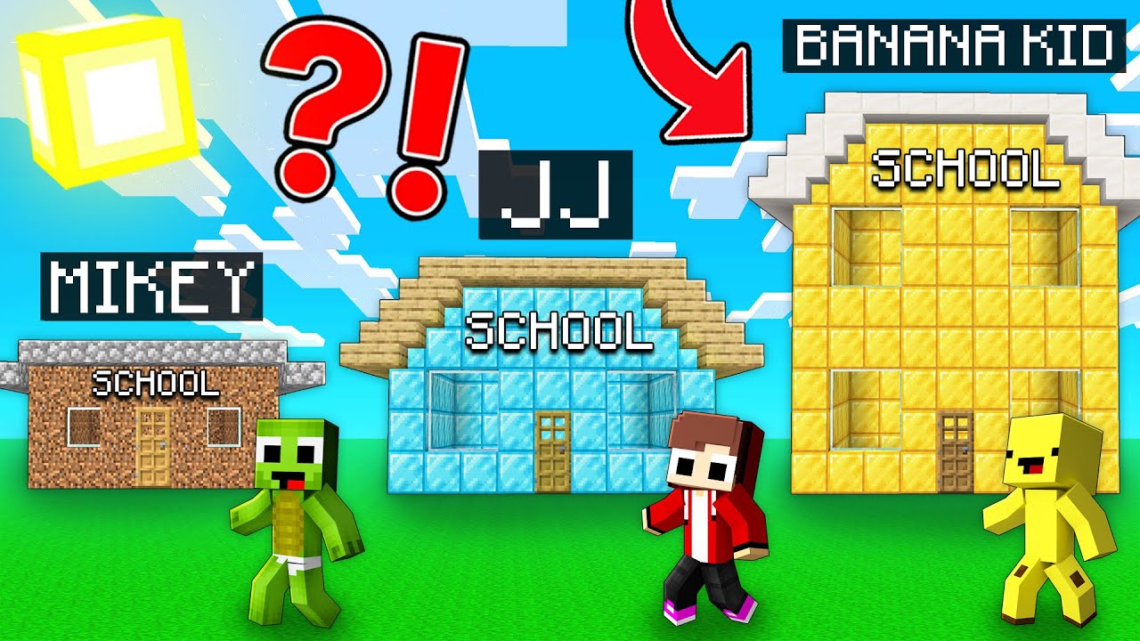 JJ RICH vs Mikey POOR vs Banana Kid VERY RICH : SCHOOL BATTLE in Minecraft Maizen!