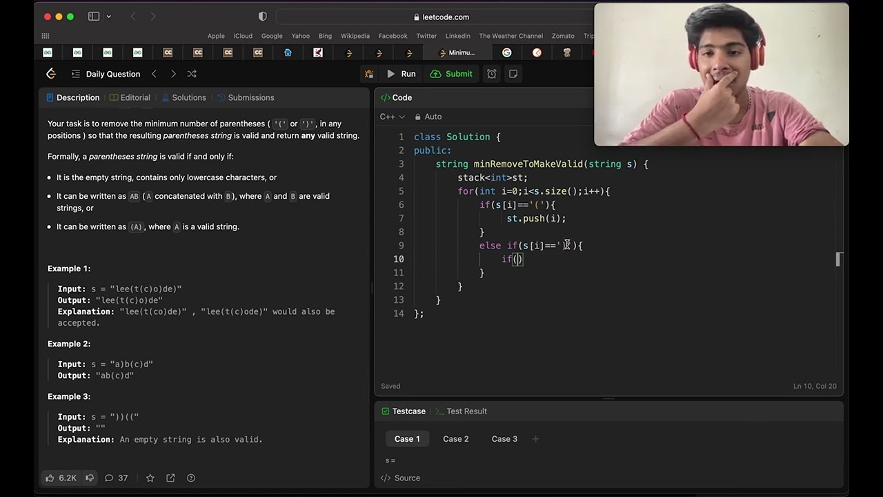 1249. Minimum Remove to Make Valid Parentheses || Leetcode || Code + Explanation|Stack| Amazon|Uber