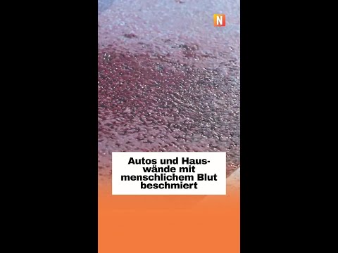Autos und Haus-wände mit menschlichem Blut beschmiert