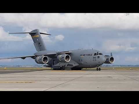 C17 Globemaster reversing from Auckland International Airport 8th May 2019 after refuelling