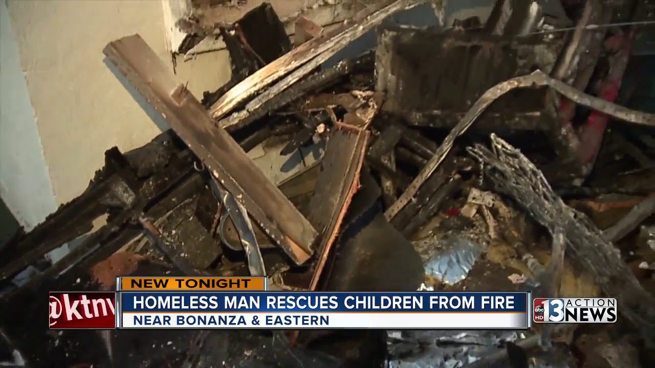 Homeless man saves children from burning apartment - YouTube