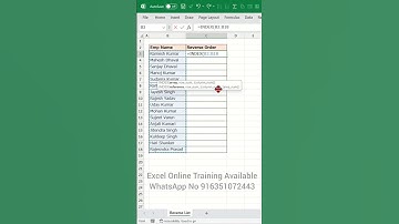 Arrange a list in reverse order in excel