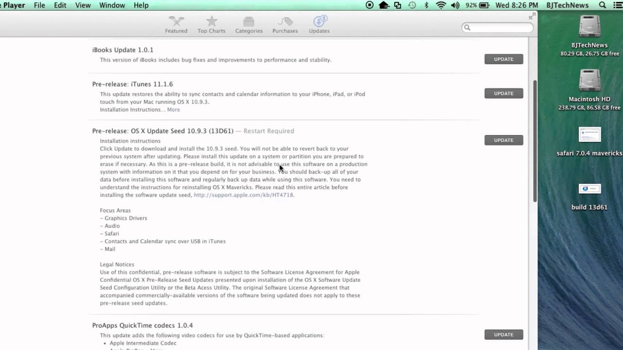  Apple Seeds OS X Mavericks 10.9.3 Build 13D61 を開発者に提供