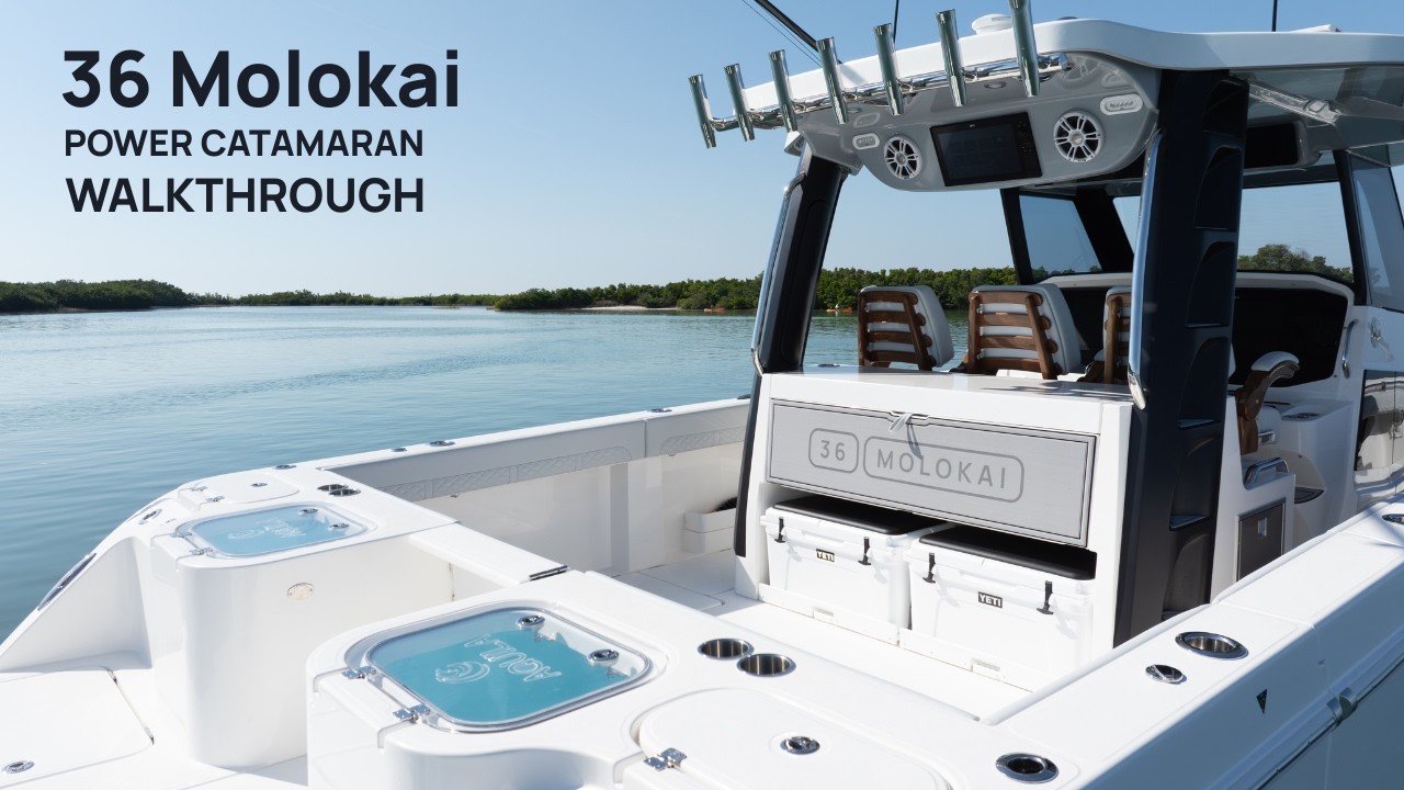 Рыболовный катамаран Aquila 36 Molokai: ПОЛНЫЙ ТУР | Рыболовные ящики на 198 галлонов + каюта для...