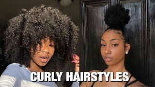 💜🌸CUTE CURLY HAIRSTYLES + EDGES  | Natural Hairstyles 2k20