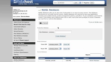 Vidahost Video Tutorial Creating a mySQL database and Adding a User