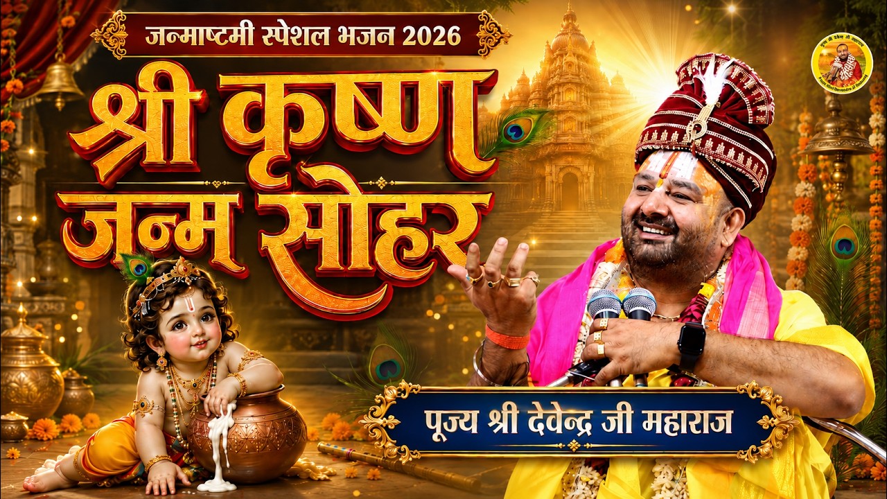 Watch श्री कृष्ण जन्म सोहर | जन्माष्टमी स्पेशल भजन 2026 | पूज्य श्री देवेन्द्र जी महाराज | on YouTube Watch श्री कृष्ण जन्म सोहर | जन्माष्टमी स्पेशल भजन 2026 | पूज्य श्री देवेन्द्र जी महाराज | on YouTube
