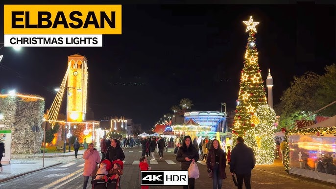 Fier, Albania ✨🇦🇱 2023, New Year Christmas 🎄🎉Fieri Lights  Decoration✨🌟❄️ 4K-HDR 