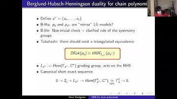Mirror symmetry for chain type polynomials - Umut Varolgunes