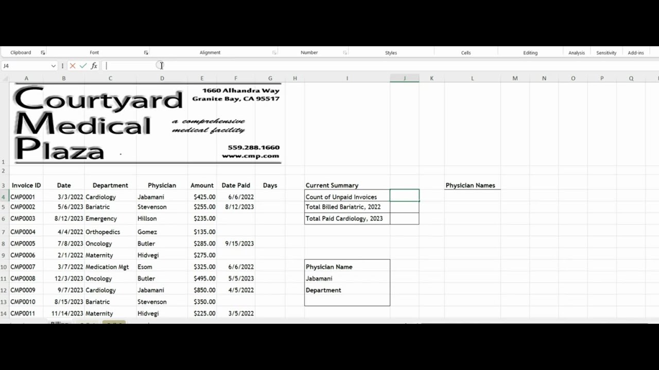 Excel 365 Application Capstone Project 3 | Courtyard Medical Project
