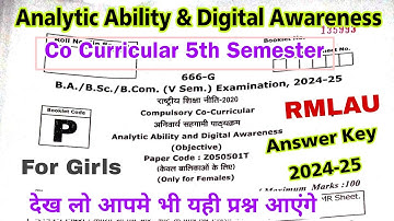 co curricular 5th semester answer key rmlau | analytic ability & digital awareness solved paper 2025