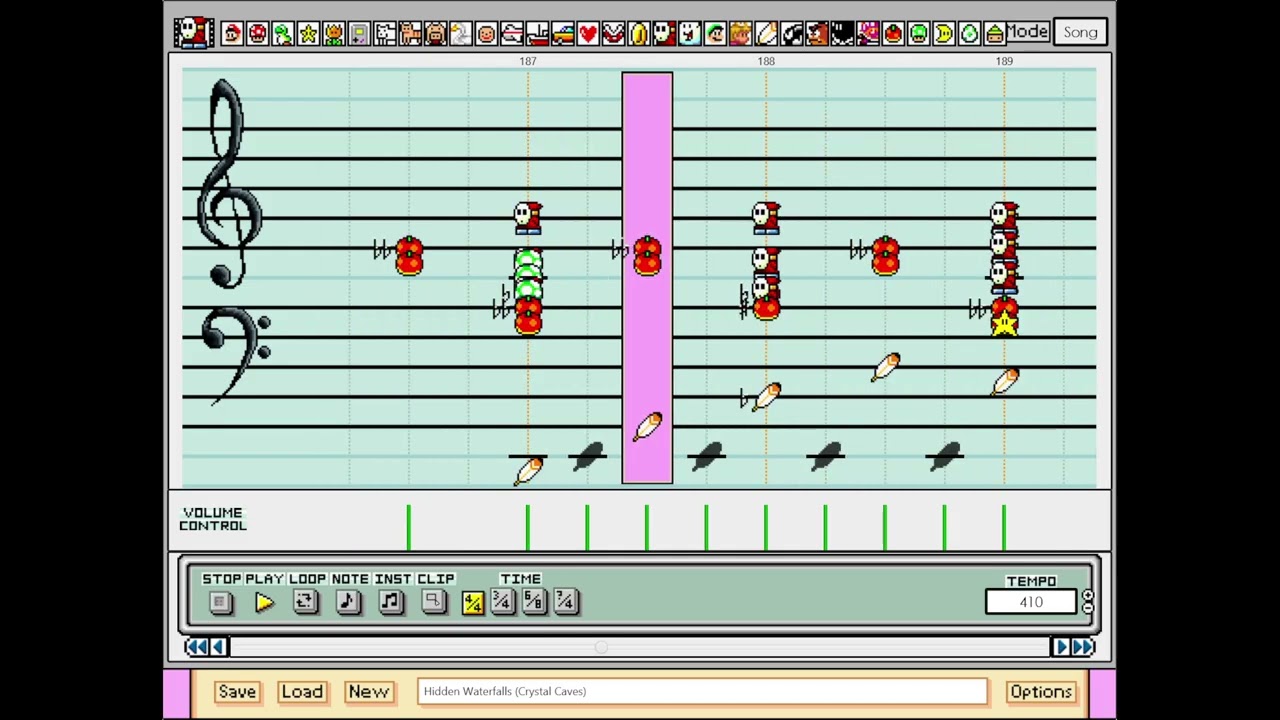 Super Mario Paint Composer - Hidden Waterfalls (Crystal Caves) from Donkey Kong 64