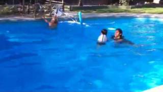 Caleb jumps off the diving board