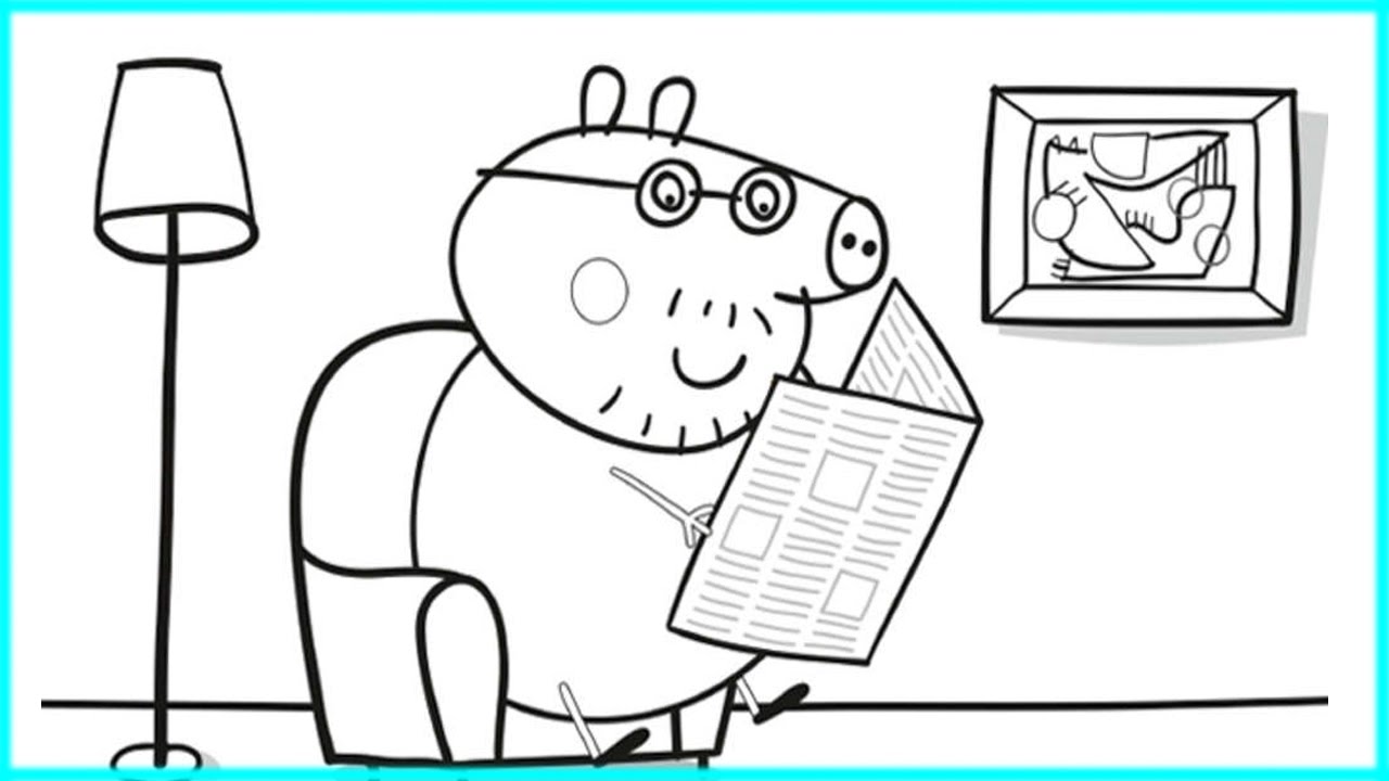 Peppa Pig Daddy Pig Reading A Newspaper At Home Coloring Book Pages for