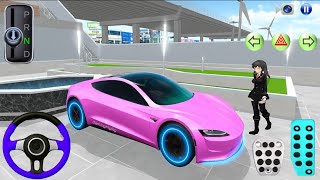 New Pink EV Tesla Car Parking in Villa | 3D Driving Class 2025 | Best Android iOS car Gameplay