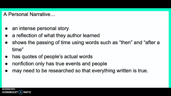 5th Grade Personal Narrative Lesson 1