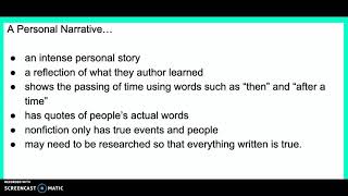 5th Grade Personal Narrative Lesson 1