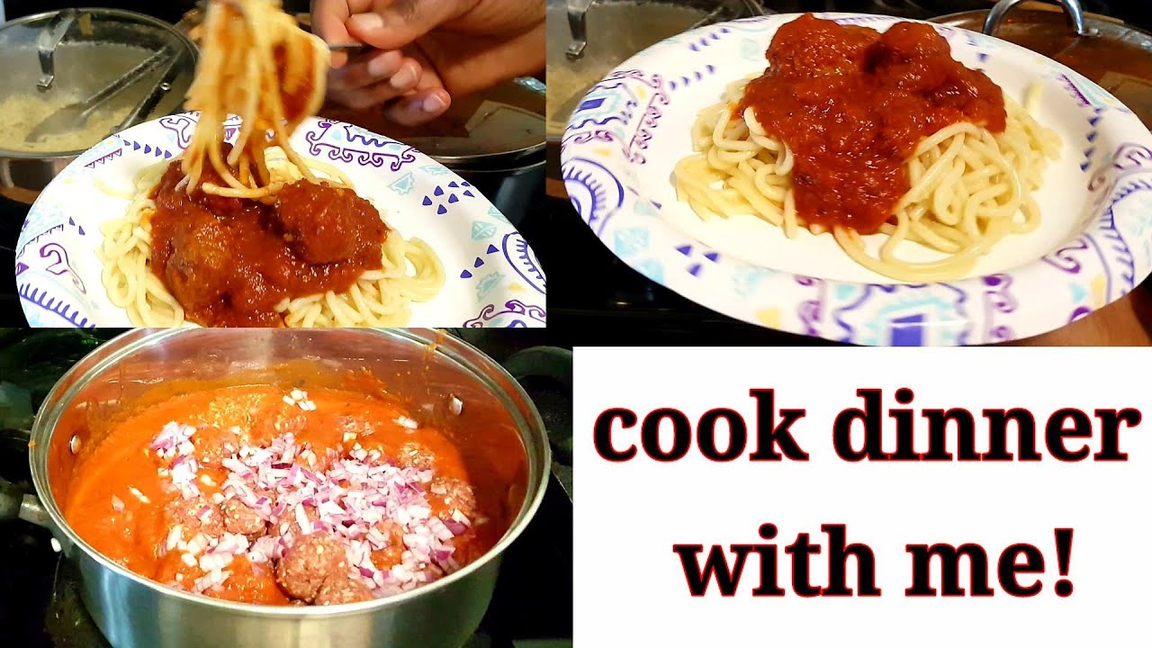 cook spaghetti and meatball sauce dinner with me - YouTube